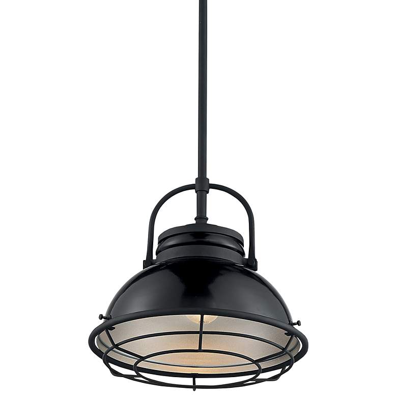 Image 1 Upton; 1 Light; Large Pendant Fixture; Gloss Black Finish with Silver