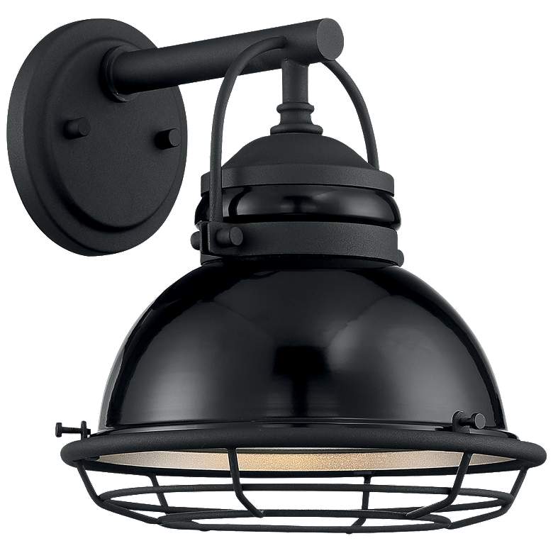 Image 1 Upton; 1 Light; Small Outdoor Wall; Gloss Black Finish w Silver/Black