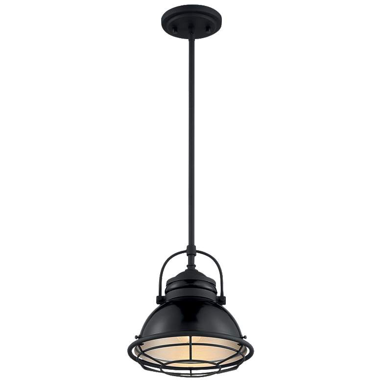 Image 1 Upton; 1 Light; Small Pendant Fixture; Gloss Black Finish with Silver