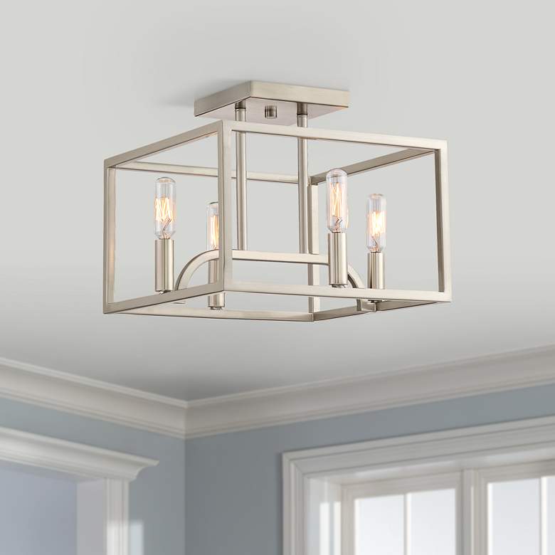 Image 1 Uptown 12" Wide Satin Platinum 4-Light Ceiling Light