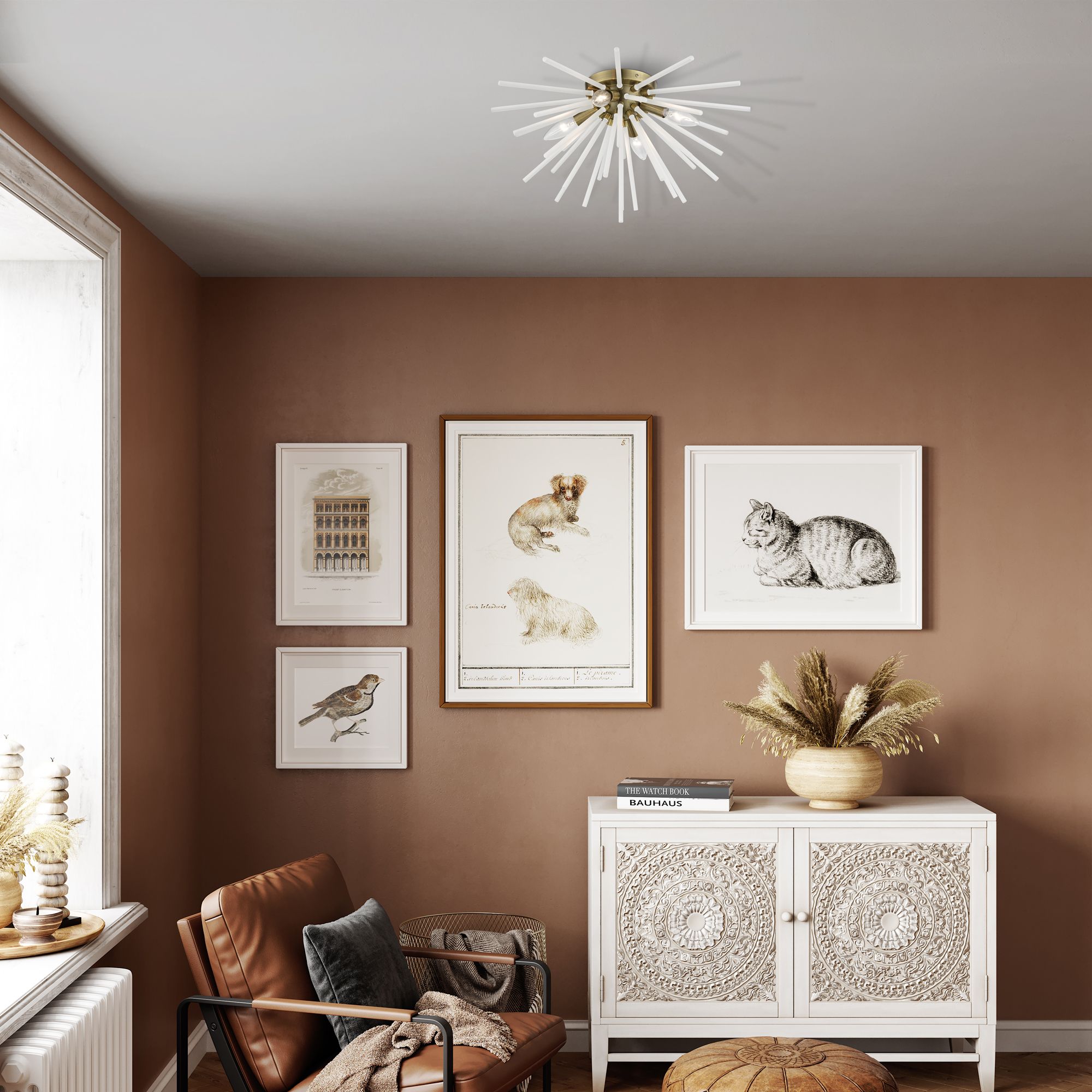 Uptown 4 Light Antique Brass Flush Mount