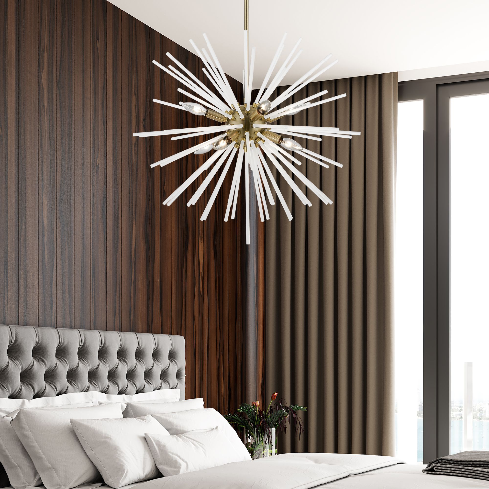 Uptown 8 Light Antique Brass Pendant Chandelier