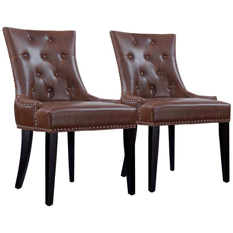 Image 1 Uptown Antique Brown Bonded Leather Dining Chair Set of 2