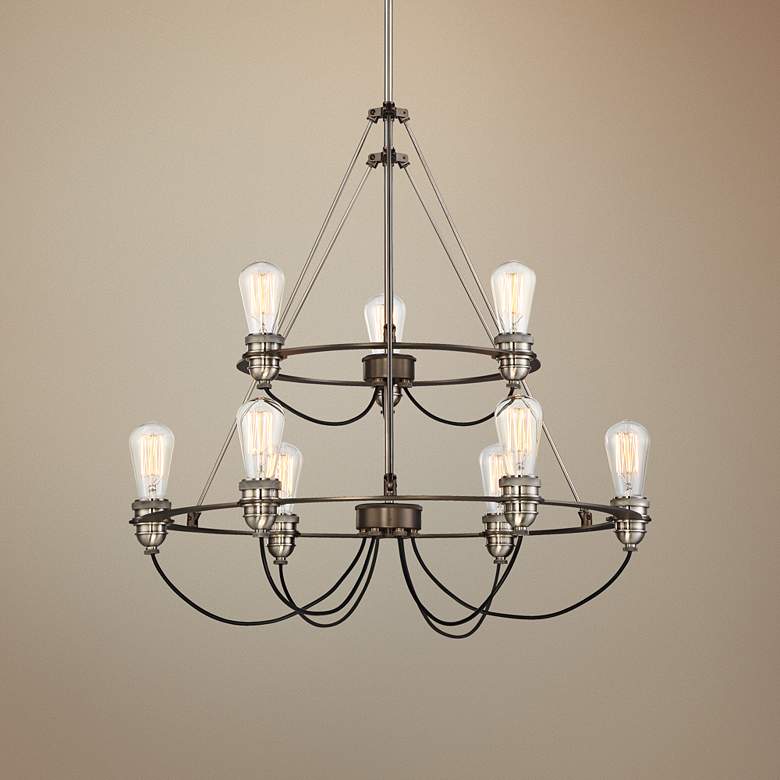 Image 1 Uptown Edison 27"W Harvard Court Bronze 2-Tier Chandelier