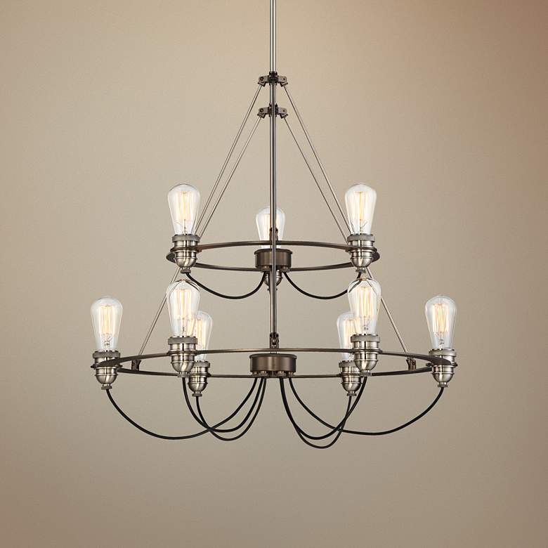 Image 1 Uptown Edison 27 inchW Harvard Court Bronze 2-Tier Chandelier