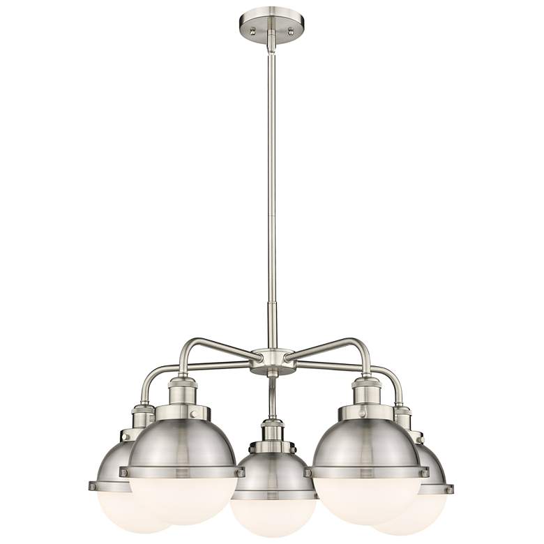 Image 1 Urban 24.5"W 5 Light Satin Nickel Stem Chandelier w/ Nickel and White
