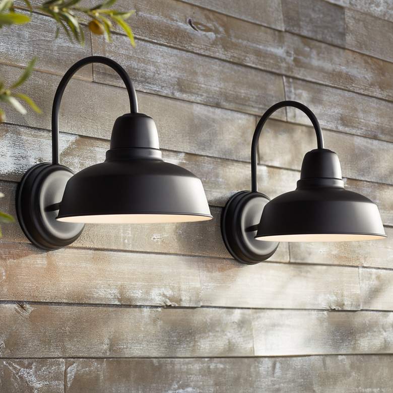 Image 1 Urban Barn Collection 13" High Black Outdoor Wall Light Set of 2