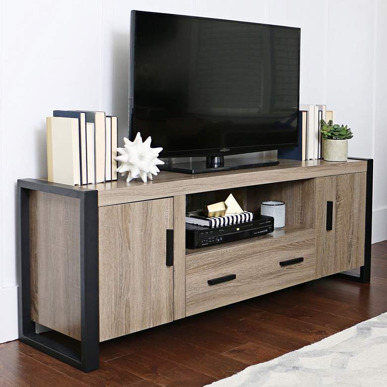 Image 1 Urban Blend 60" Wide Driftwood Finish TV Stand Console