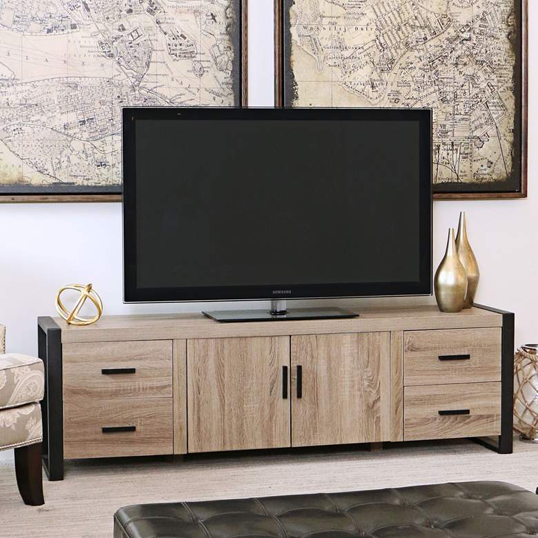 Image 1 Urban Blend 71" Wide Driftwood Finish TV Stand Console