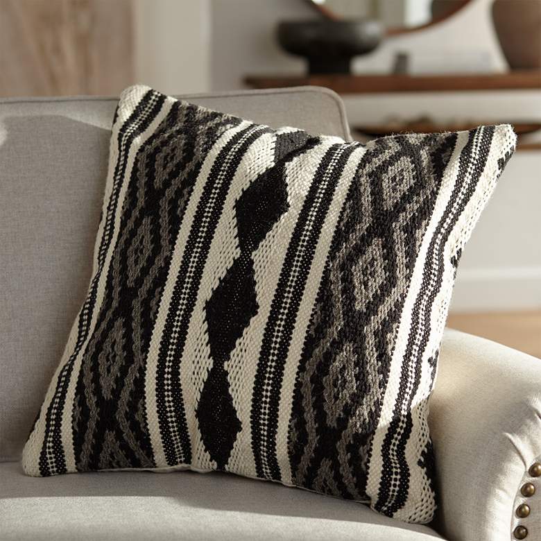 Image 1 Urban Boho Gray and White Tribal 22 inch Square Accent Pillow