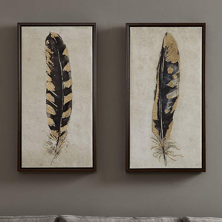Square Gold Feathers Art in Clear Shadowbox