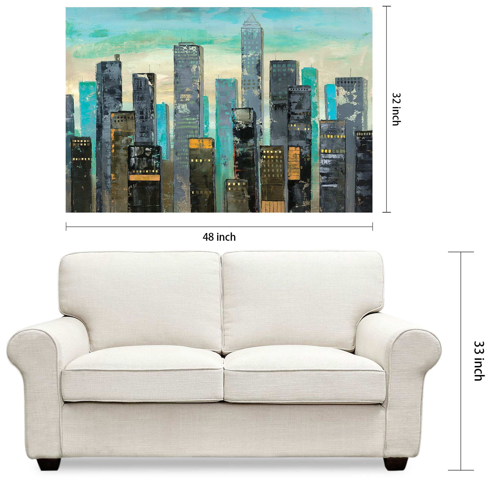 Urban Lights II" Frameless Free Floating Tempered Art Glass Wall Art
