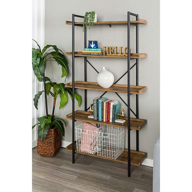 Image 1 Urban Pipe 68" High Brown Barnwood 5-Shelf Open Bookshelf