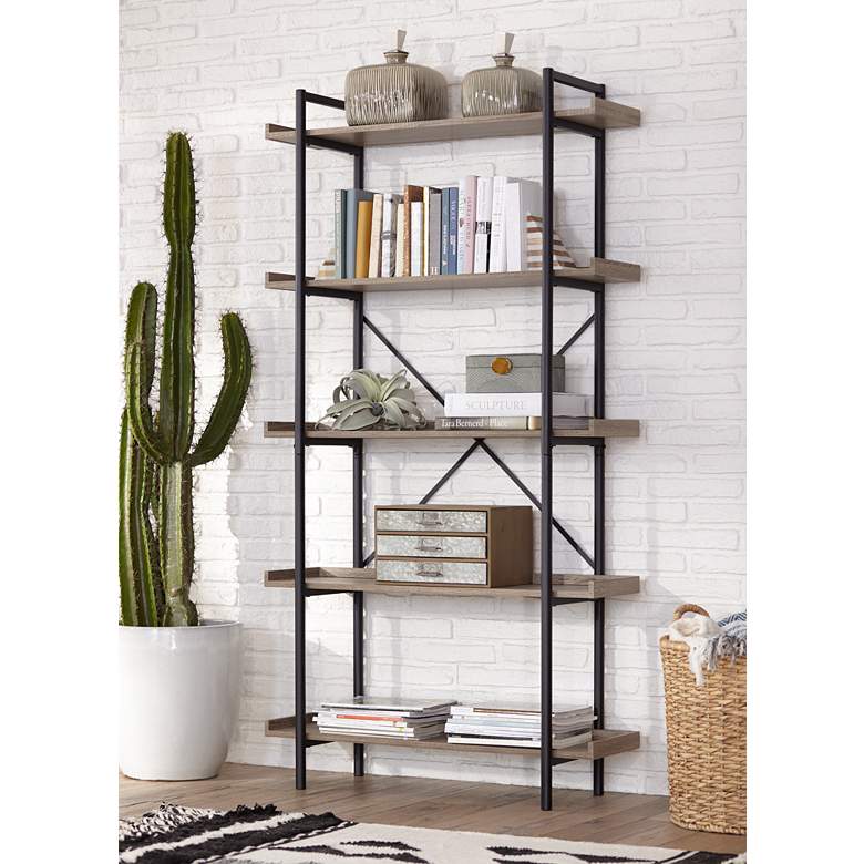 Image 1 Urban Pipe 68" High Gray Driftwood 5-Shelf Bookshelf