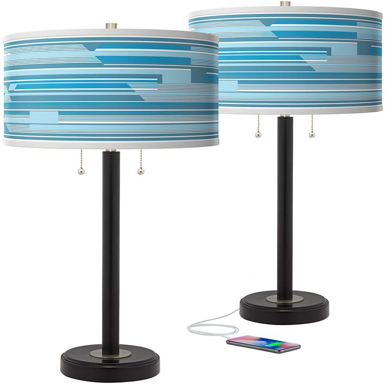 Image 1 Urban Stripes Arturo Black Bronze USB Table Lamps Set of 2