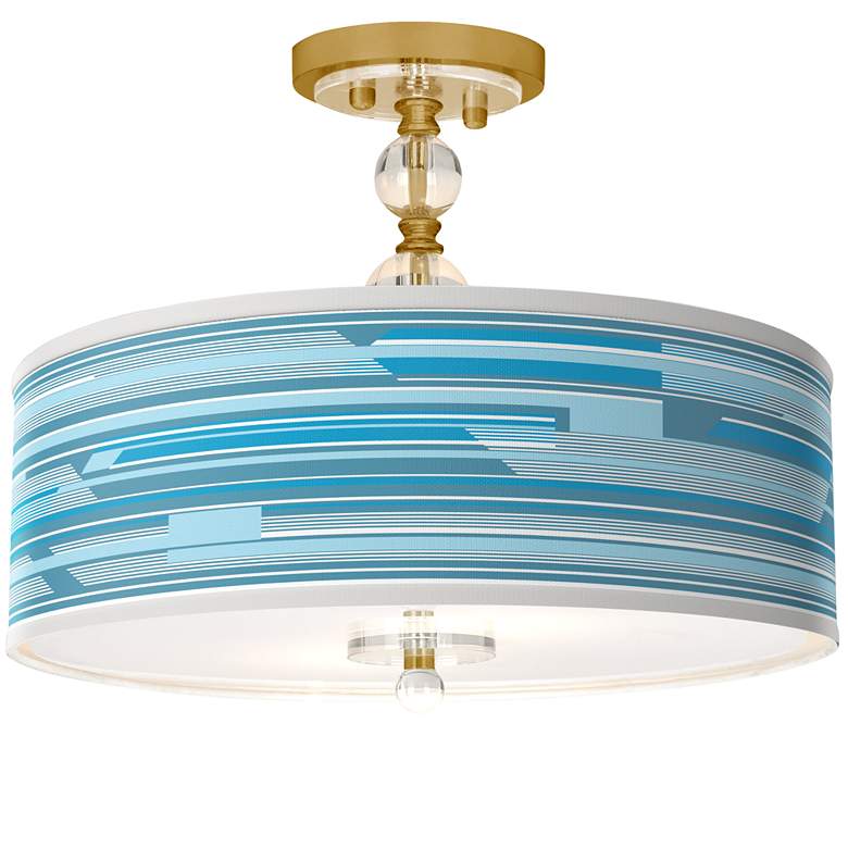 Image 1 Urban Stripes Giclee 16 inchW Gold Semi-Flush Ceiling Light