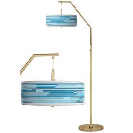 Image1 of Urban Stripes Giclee Warm Gold Arc Floor Lamp