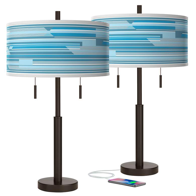 Image 1 Urban Stripes Robbie Bronze USB Table Lamps Set of 2