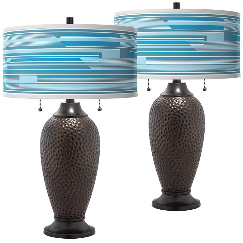 Image 1 Urban Stripes Zoey Hammered Bronze Table Lamps Set of 2