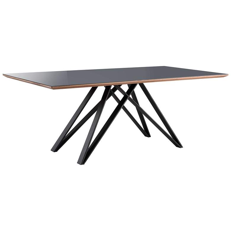 Image 1 Urbino 79 in. Dining Table in Matte Black, Walnut and Dark Gray Glass Top