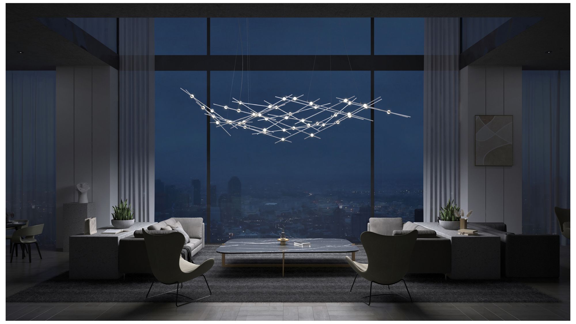 Image 2 Ursa Major LED Chandelier Satin Nickel White Optical Lens 3000/240" Cable more views
