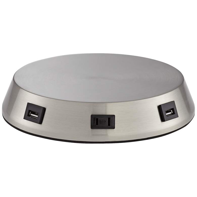 Image 1 USB and Outlet 8 1/2" Nickel Finish Charging Workstation Lamp Baseide
