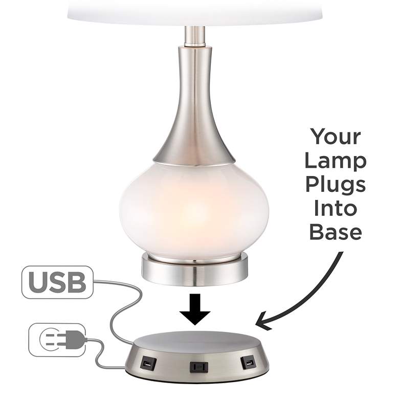 Image 2 USB and Outlet 8 1/2" Nickel Finish Charging Workstation Lamp Baseide more views