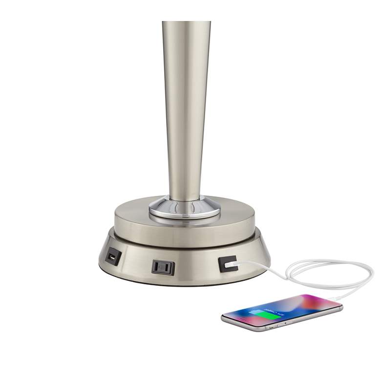 Image 3 USB and Outlet 8 1/2" Nickel Finish Charging Workstation Lamp Baseide more views