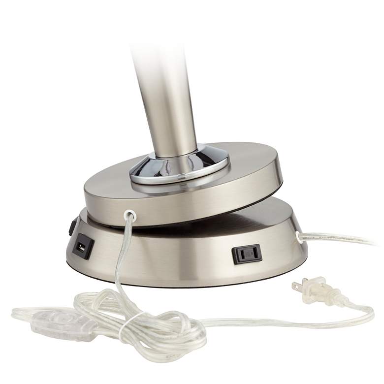 Image 4 USB and Outlet 8 1/2" Nickel Finish Charging Workstation Lamp Baseide more views