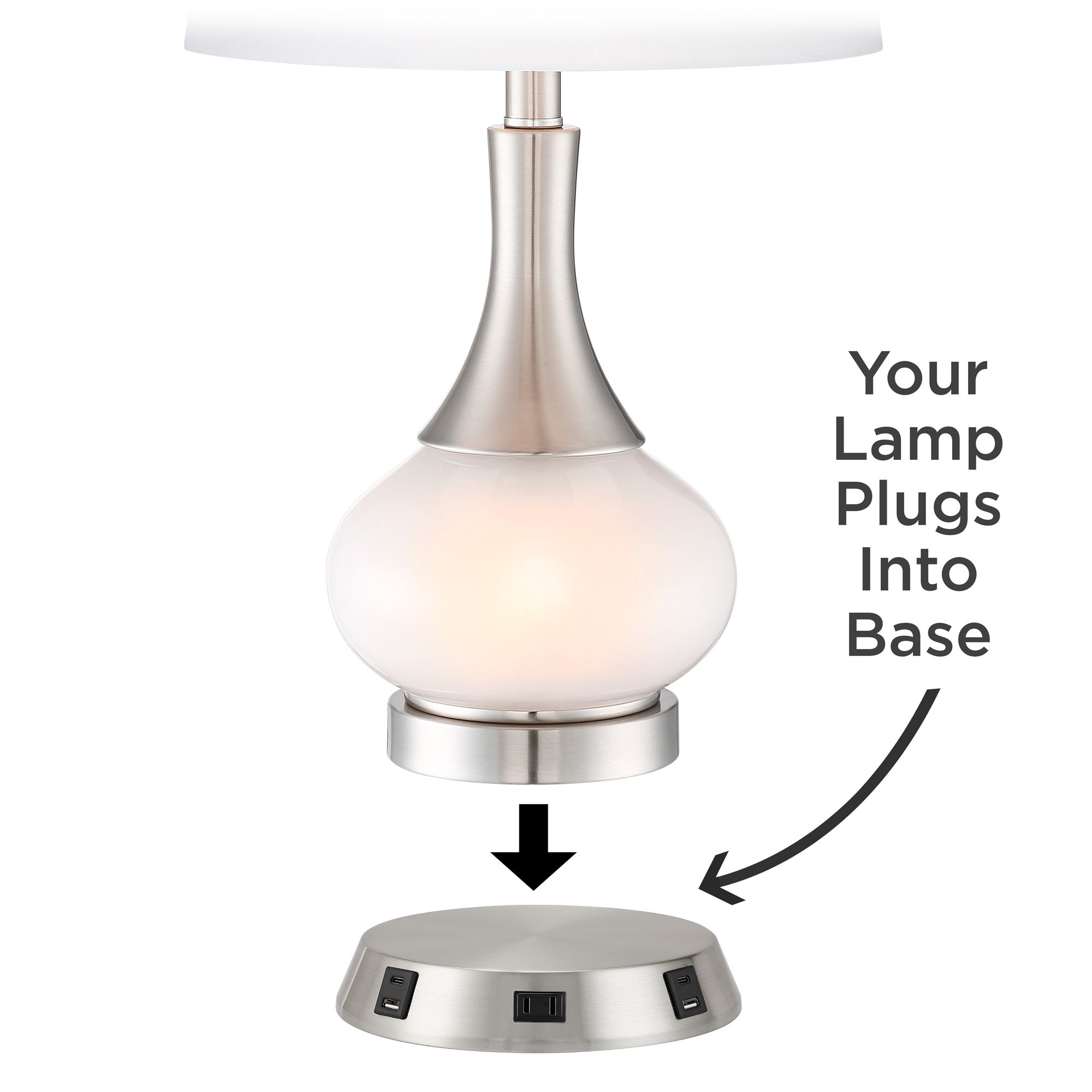 Image 2 USB and Outlet 8 1/2" Nickel Finish Charging Workstation Lamp Base more views