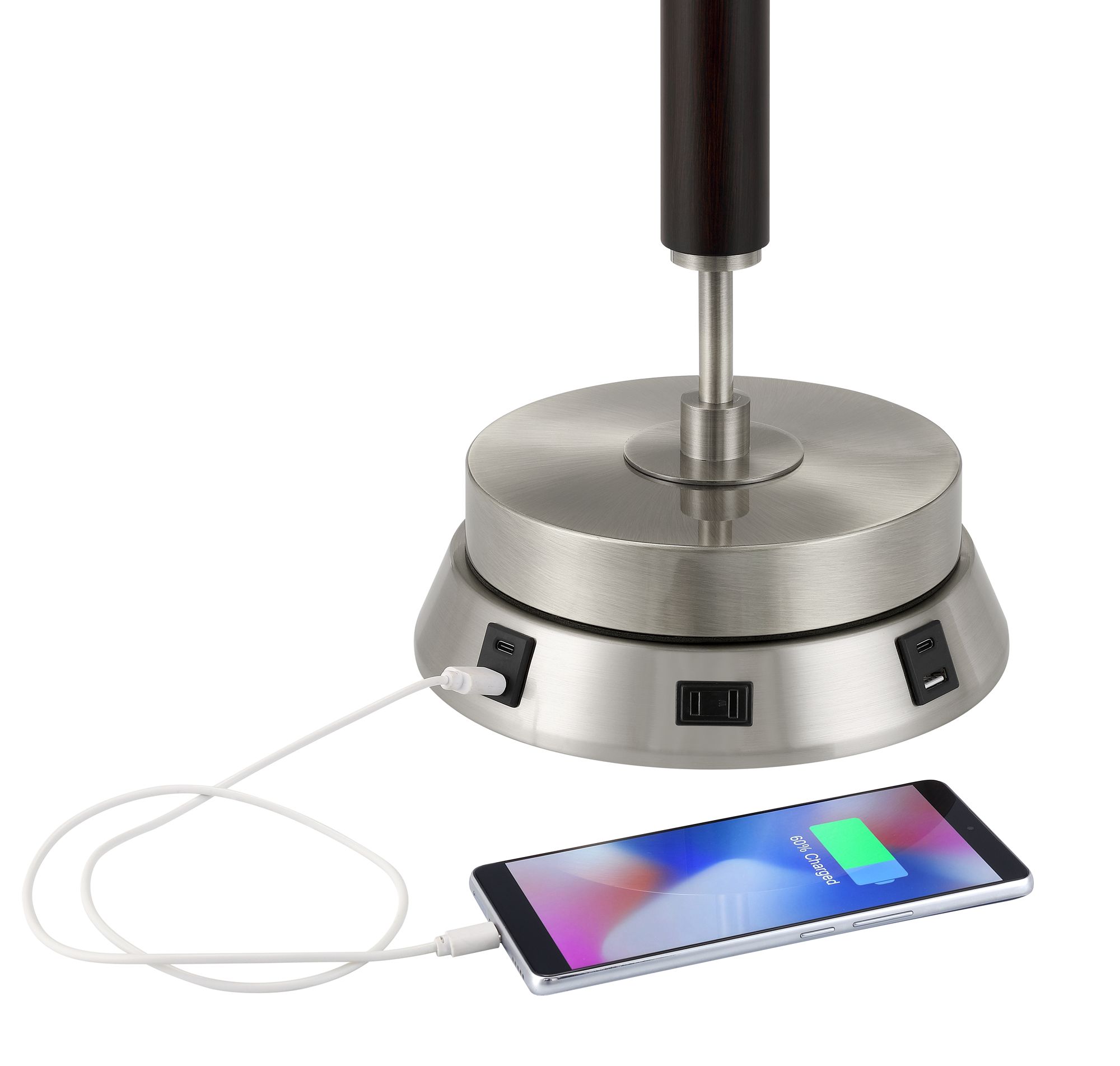 Image 4 USB and Outlet 8 1/2" Nickel Finish Charging Workstation Lamp Base more views