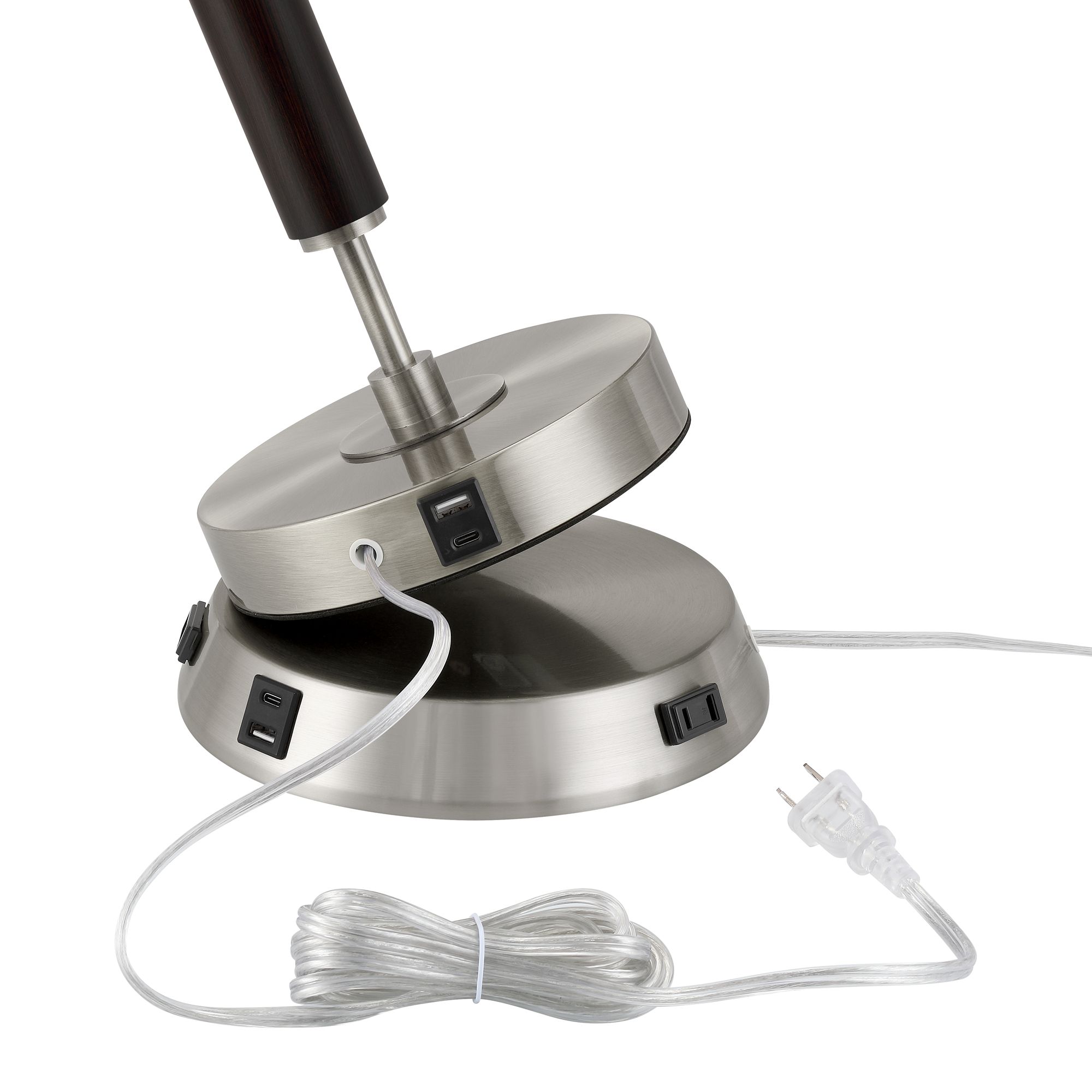 Image 5 USB and Outlet 8 1/2" Nickel Finish Charging Workstation Lamp Base more views