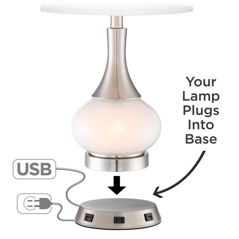 Image 2 USB and Outlet Universal Charging 8.5" Workstation Nickel Lamp Base more views