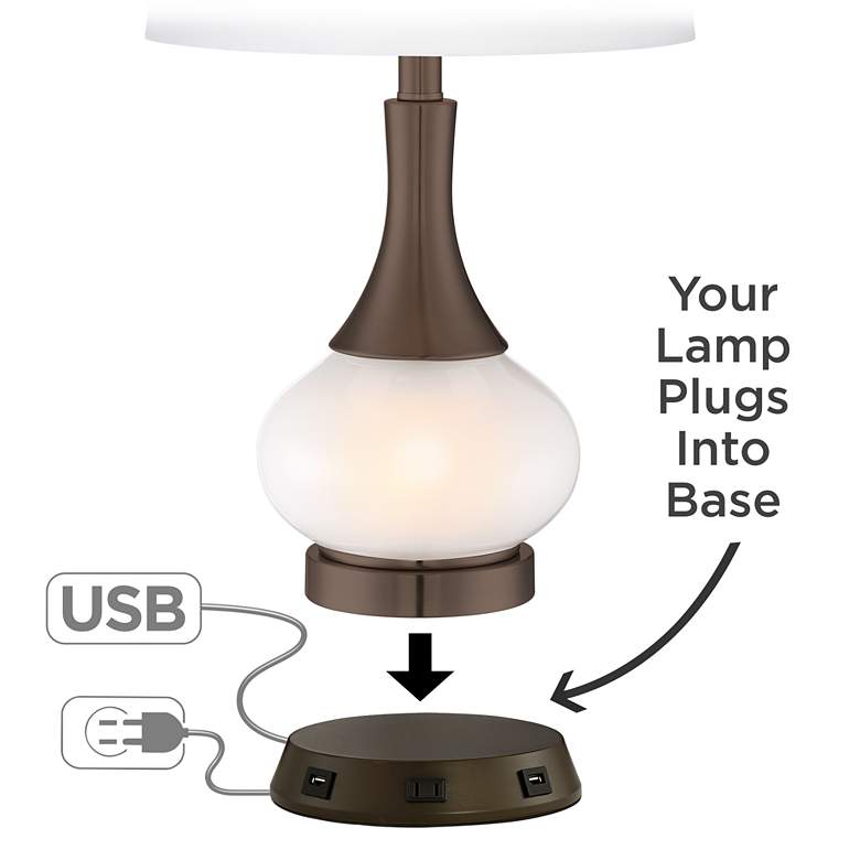 Image 1 USB and Outlet Universal Charging Workstation Bronze Lamp Base