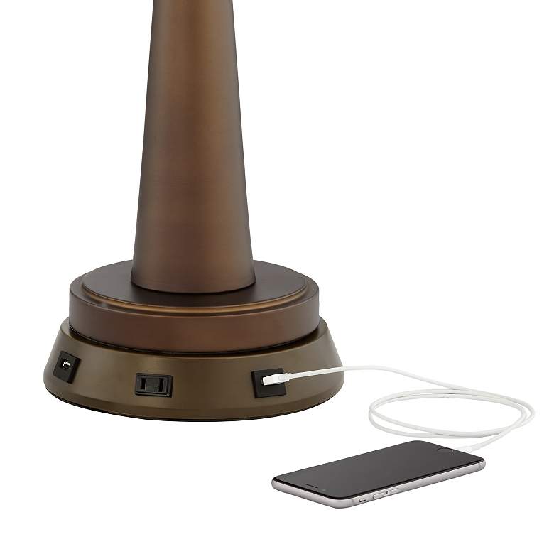 Image 4 USB and Outlet Universal Charging Workstation Bronze Lamp Base more views