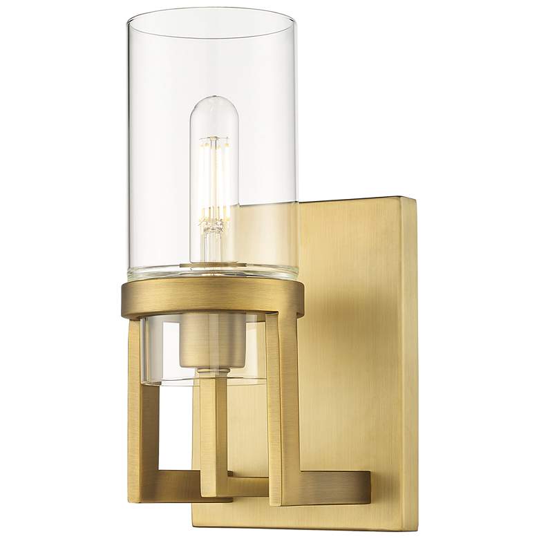 Image 1 Utopia 11.63" High Brushed Brass Sconce With Clear Glass Shade