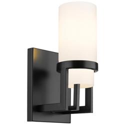 Utopia 11.63&quot; High Matte Black Sconce With Matte White Glass Shade