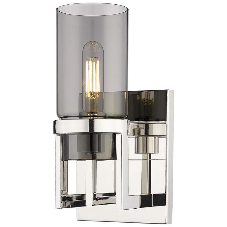 Image 1 Utopia 11.63 inch High Polished Nickel Sconce With Plated Smoke Glass Shad