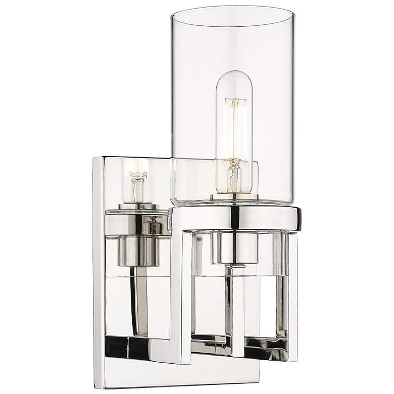 Image 1 Utopia 11.63" High Satin Nickel Sconce With Clear Glass Shade