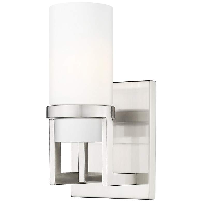 Image 1 Utopia 11.63" High Satin Nickel Sconce With Matte White Glass Shade