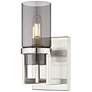 Utopia 11.63" High Satin Nickel Sconce With Plated Smoke Glass Shade