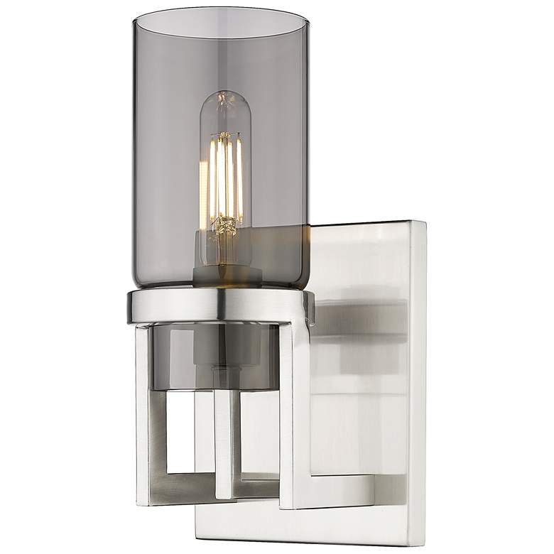 Image 1 Utopia 11.63" High Satin Nickel Sconce With Plated Smoke Glass Shade