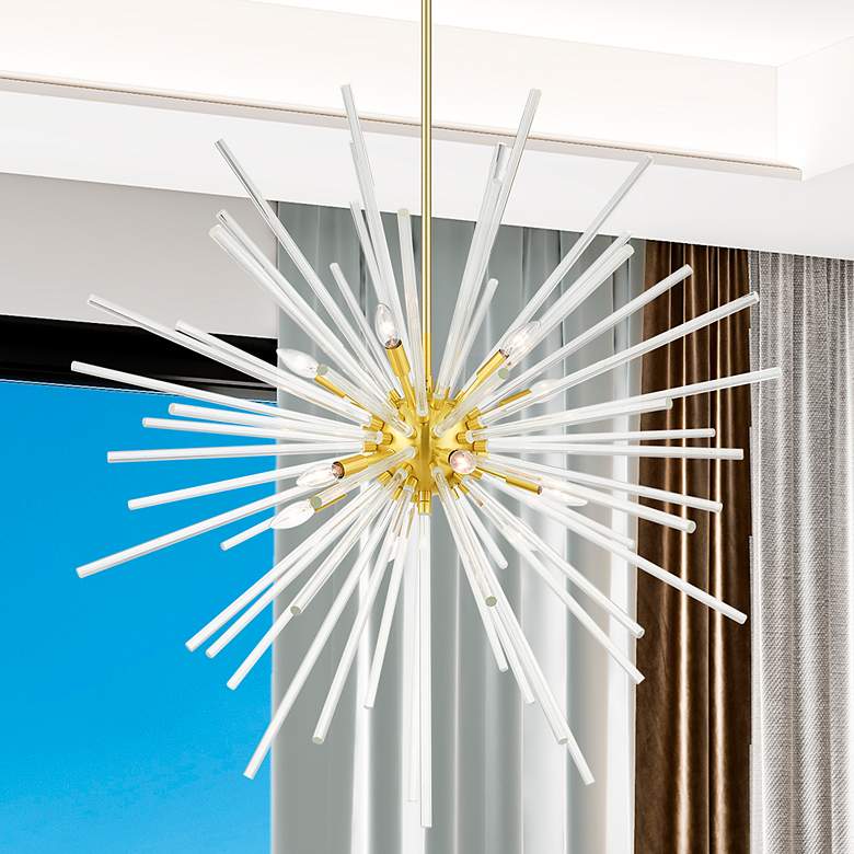 Image 1 Utopia 12 Light Satin Brass Foyer Pendant Chandelier