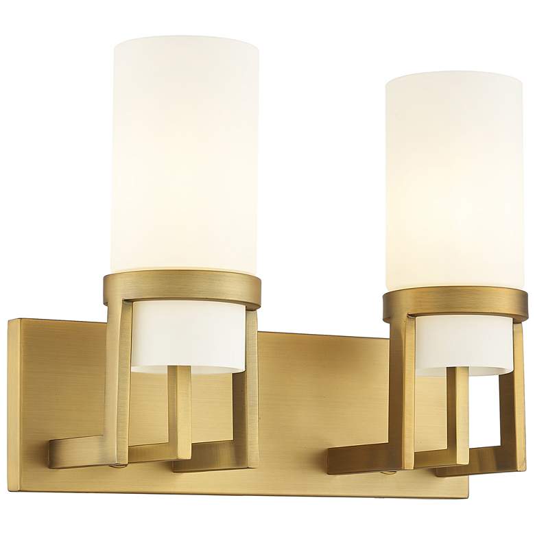 Image 1 Utopia 15" Wide 2 Light Brushed Brass Bath Light With Matte White Shad