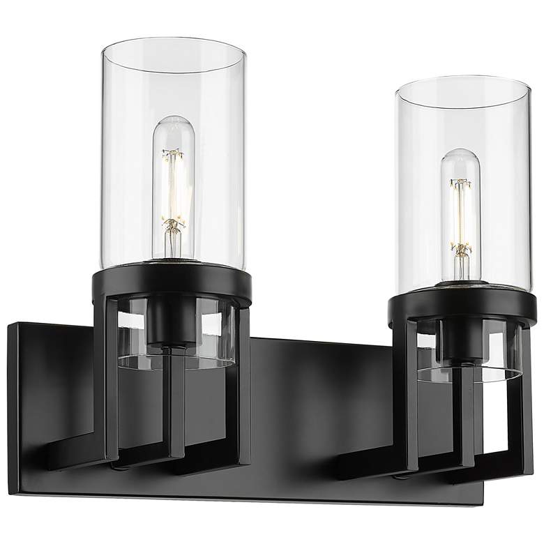 Image 1 Utopia 15" Wide 2 Light Matte Black Bath Light With Clear Glass Shade