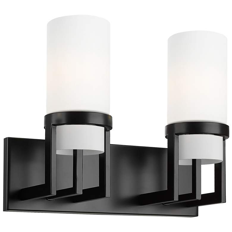 Image 1 Utopia 15" Wide 2 Light Matte Black Bath Light With Matte White Glass