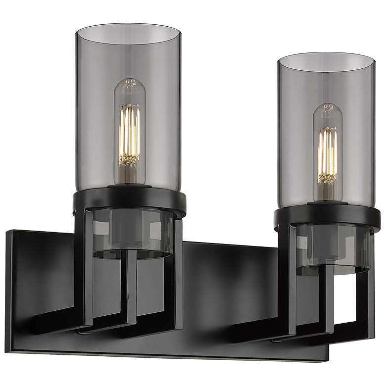 Image 1 Utopia 15" Wide 2 Light Matte Black Bath Light With Plated Smoke Shade
