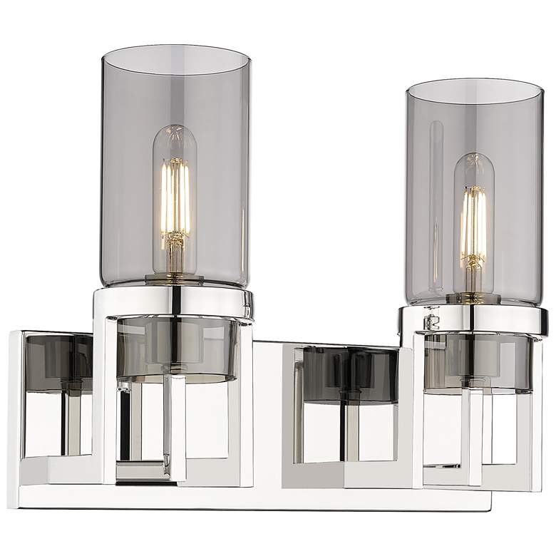Image 1 Utopia 15" Wide 2 Light Polished Nickel Bath Light With Plated Smoke S