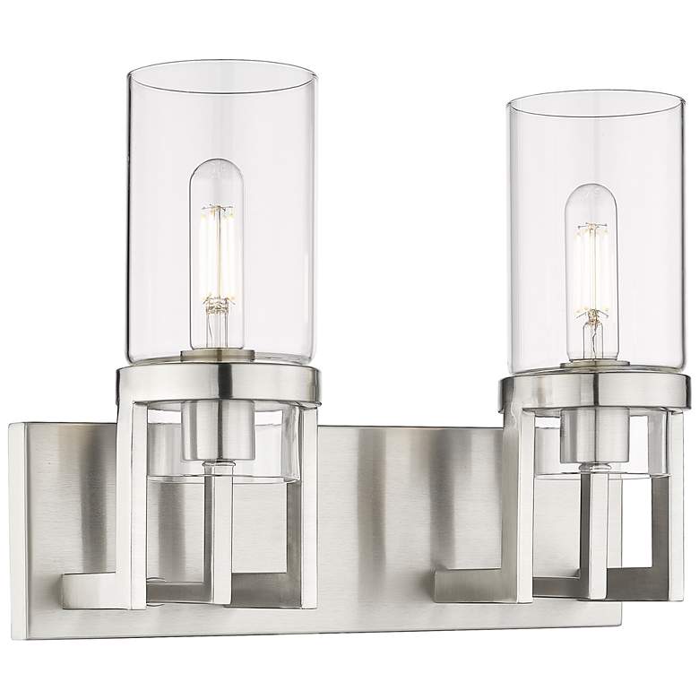 Image 1 Utopia 15 inch Wide 2 Light Satin Nickel Bath Light With Clear Glass Shade