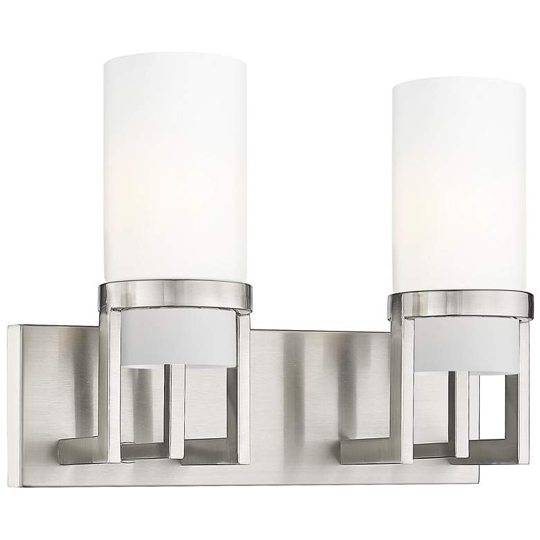 Image 1 Utopia 15" Wide 2 Light Satin Nickel Bath Light With Matte White Shade
